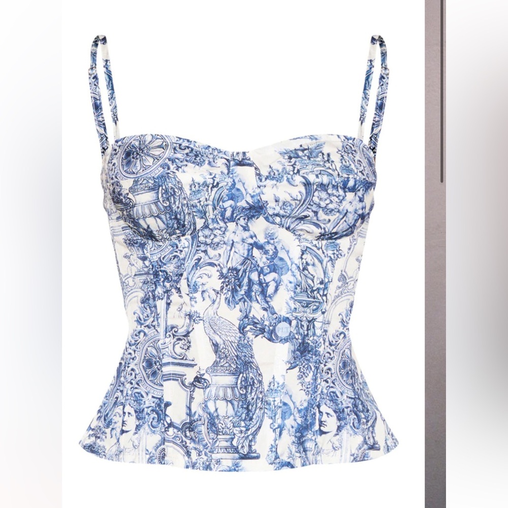 Pretty Little Thing blue and white corset top
